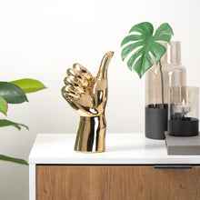 Load image into Gallery viewer, GESTURE HAND 10h&quot; GOLD CERAMIC DECOR SCULPTURE - THUMBS UP
