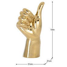 Load image into Gallery viewer, GESTURE HAND 10h&quot; GOLD CERAMIC DECOR SCULPTURE - THUMBS UP
