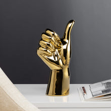 Load image into Gallery viewer, GESTURE HAND 10h&quot; GOLD CERAMIC DECOR SCULPTURE - THUMBS UP
