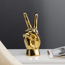 Load image into Gallery viewer, GESTURE HAND 10h&quot; GOLD CERAMIC DECOR SCULPTURE - PEACE
