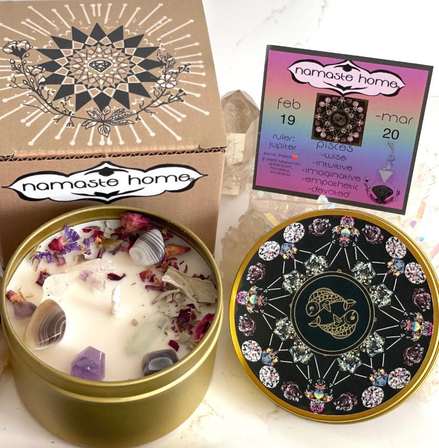 8oz. Pisces Candle, Pisces Gift, Zodiac Candle, Astrology Candle, Crystal Candle, Handmade Candle, Zodiac Gift
